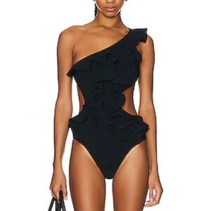 ZIMMERMANN Devi One Shoulder Ruffled Cut Out Black
Swimsuit One Piece 6 8 S